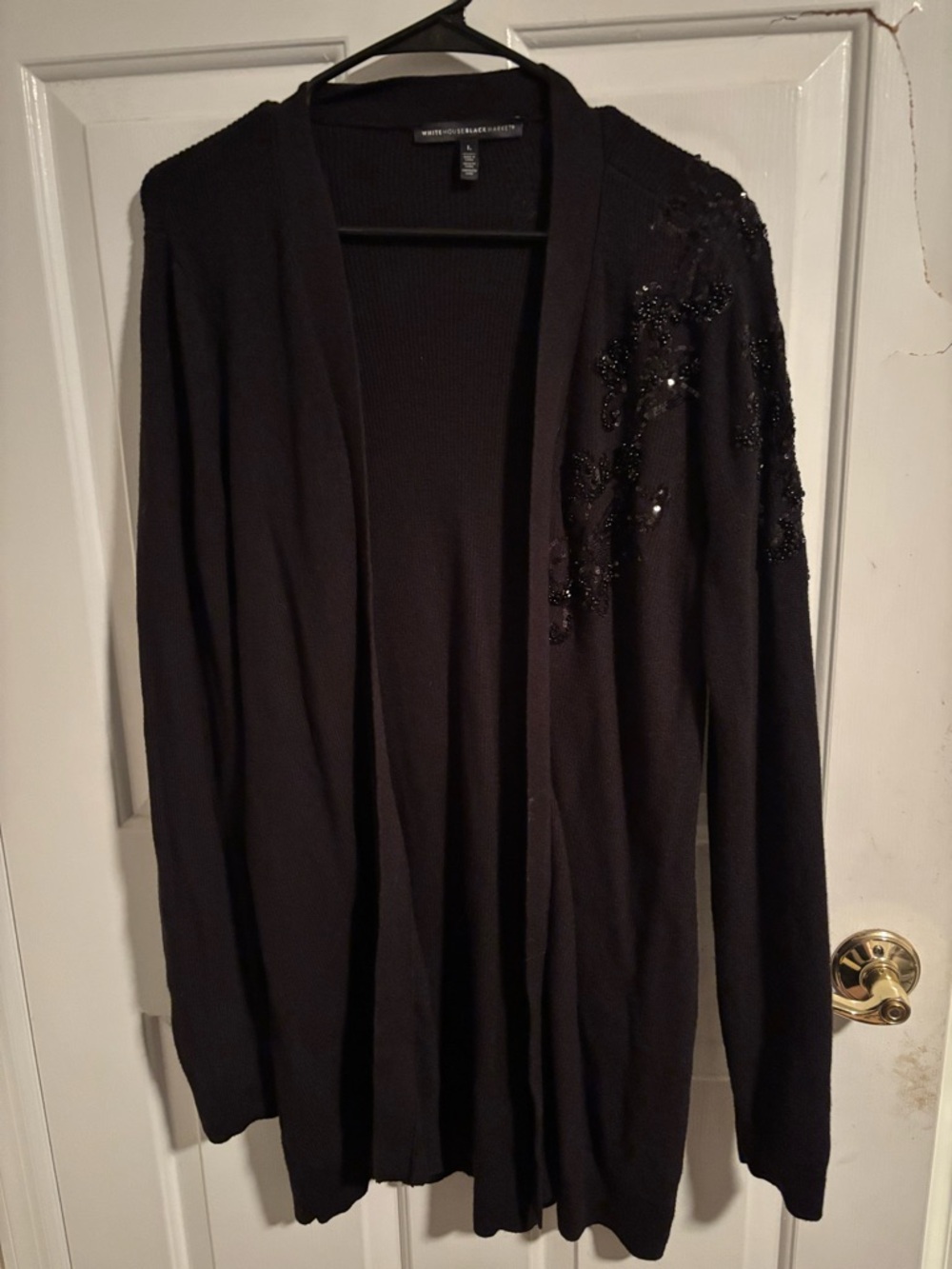 White House Black Market Black Beaded Accent Cardigan